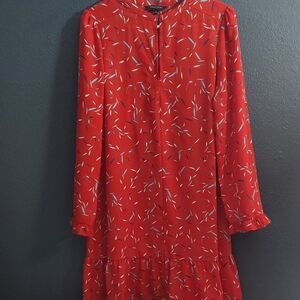 Banana Republic Red Patterned Long Sleeve Dress